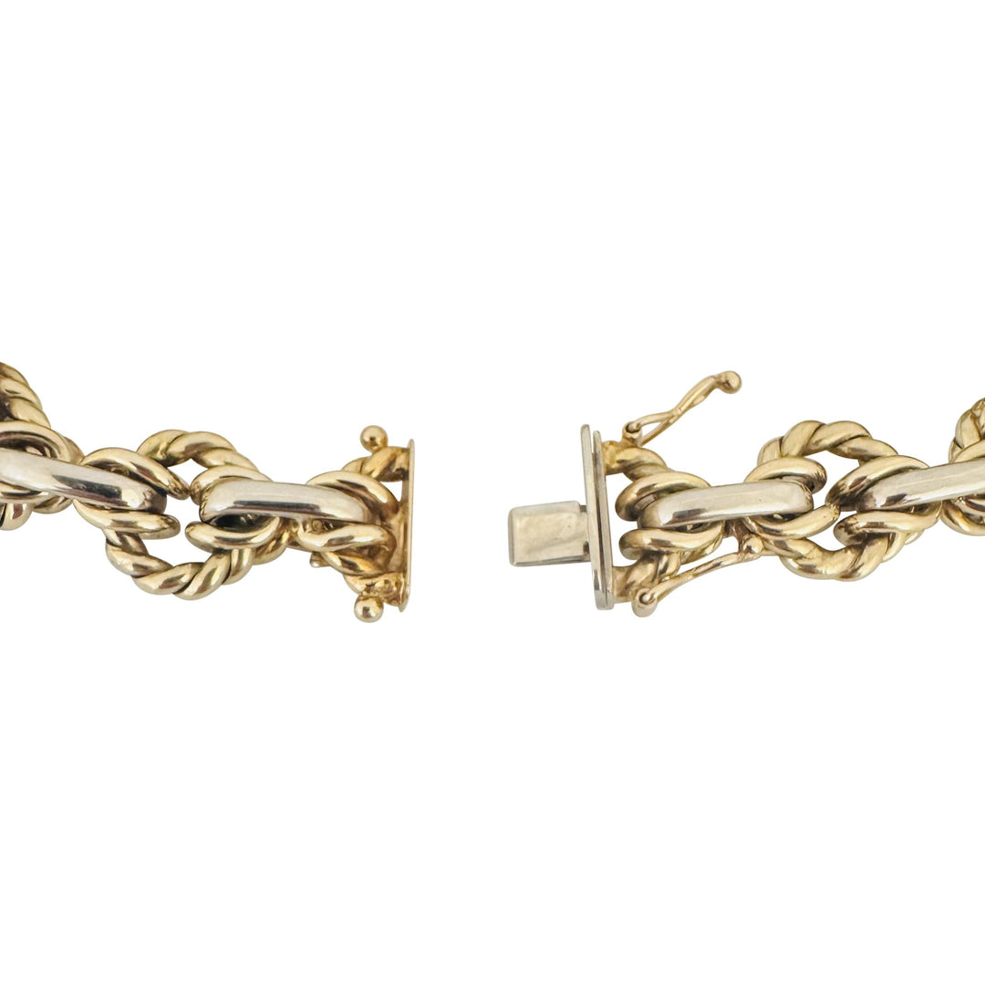 14k Yellow and White Gold 23g Twisted Circle Fancy Link Bracelet Italy 7.5"