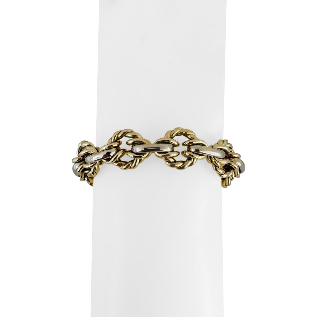 14k Yellow and White Gold 23g Twisted Circle Fancy Link Bracelet Italy 7.5"