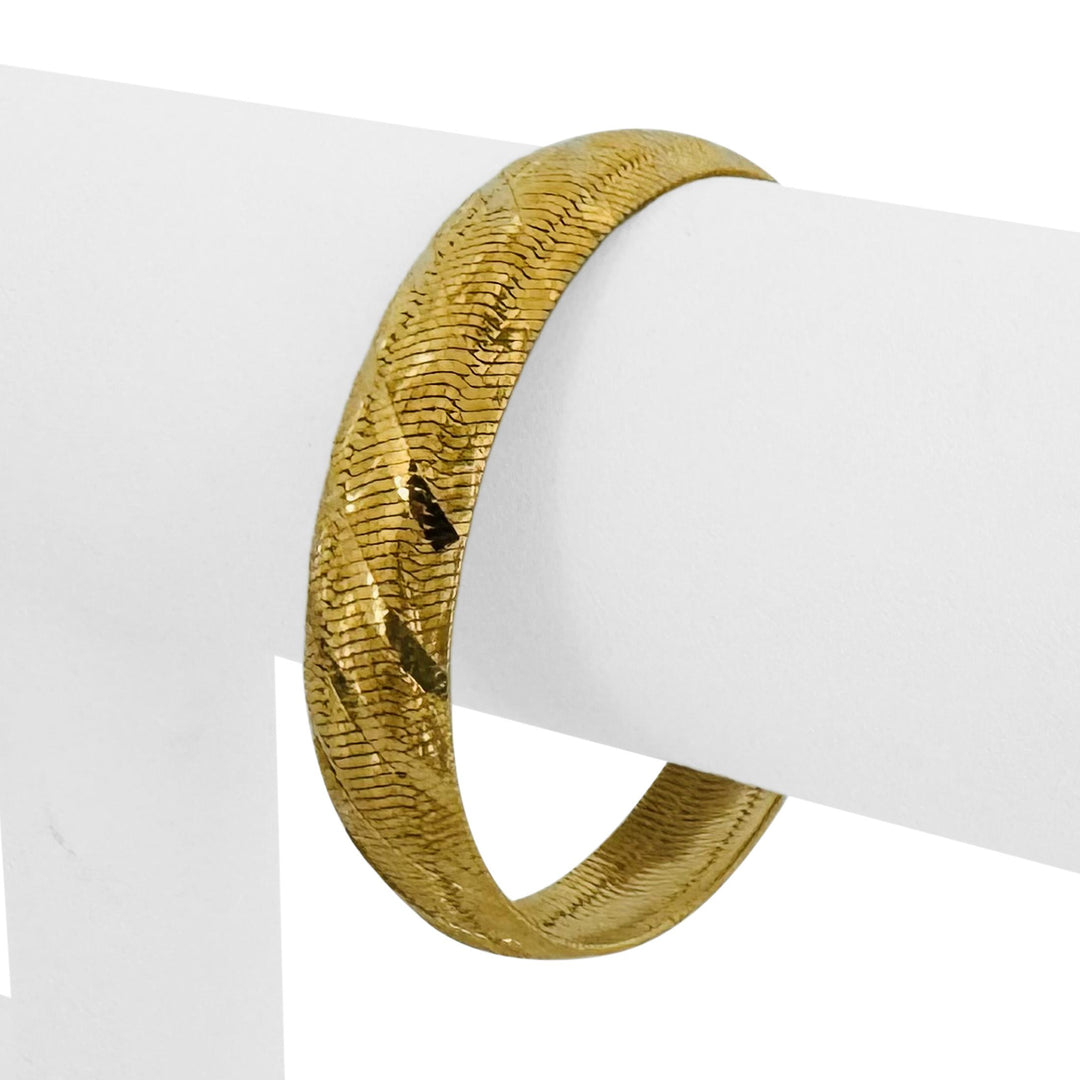14k Yellow Gold 22.2g Solid Vintage 10mm Etched Herringbone Bracelet Italy 7"