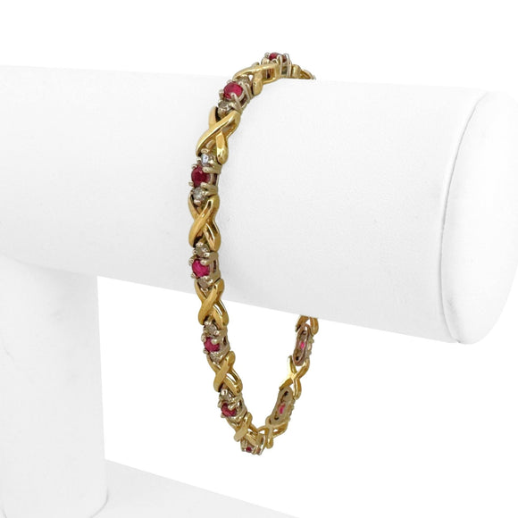 14k Yellow Gold 14.2g Ruby and 1.04cttw Diamond X Link Bracelet 7