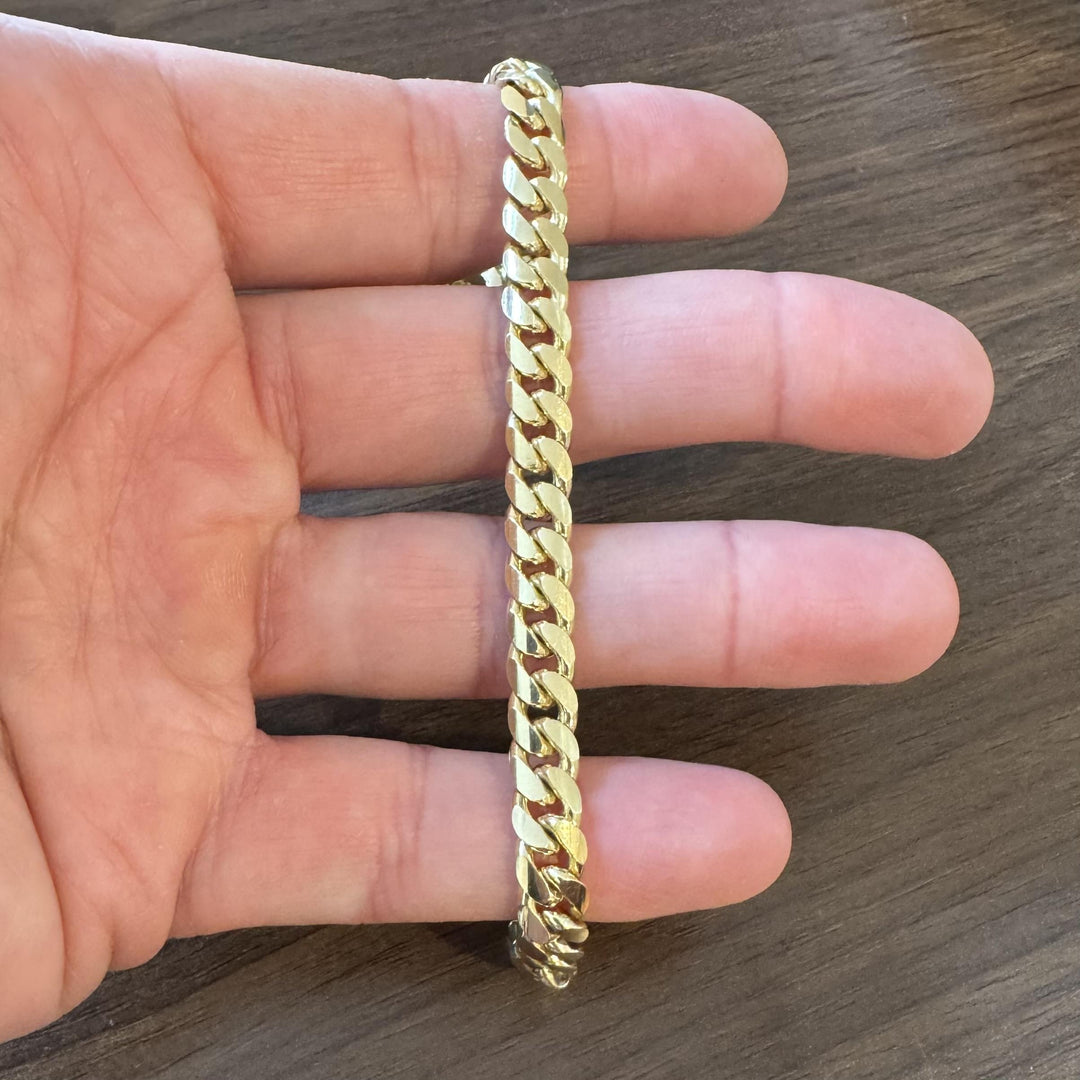 18k Yellow Gold 38g Solid Heavy 7mm Men's Cuban Link Bracelet Italy 8.5"