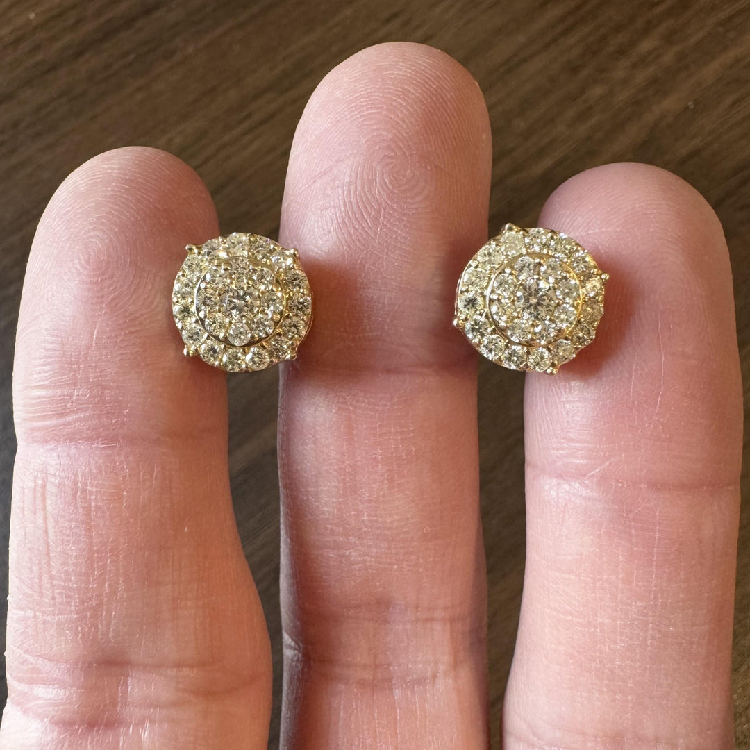 14k Yellow Gold and 2cttw Diamond Cluster Stud Earrings