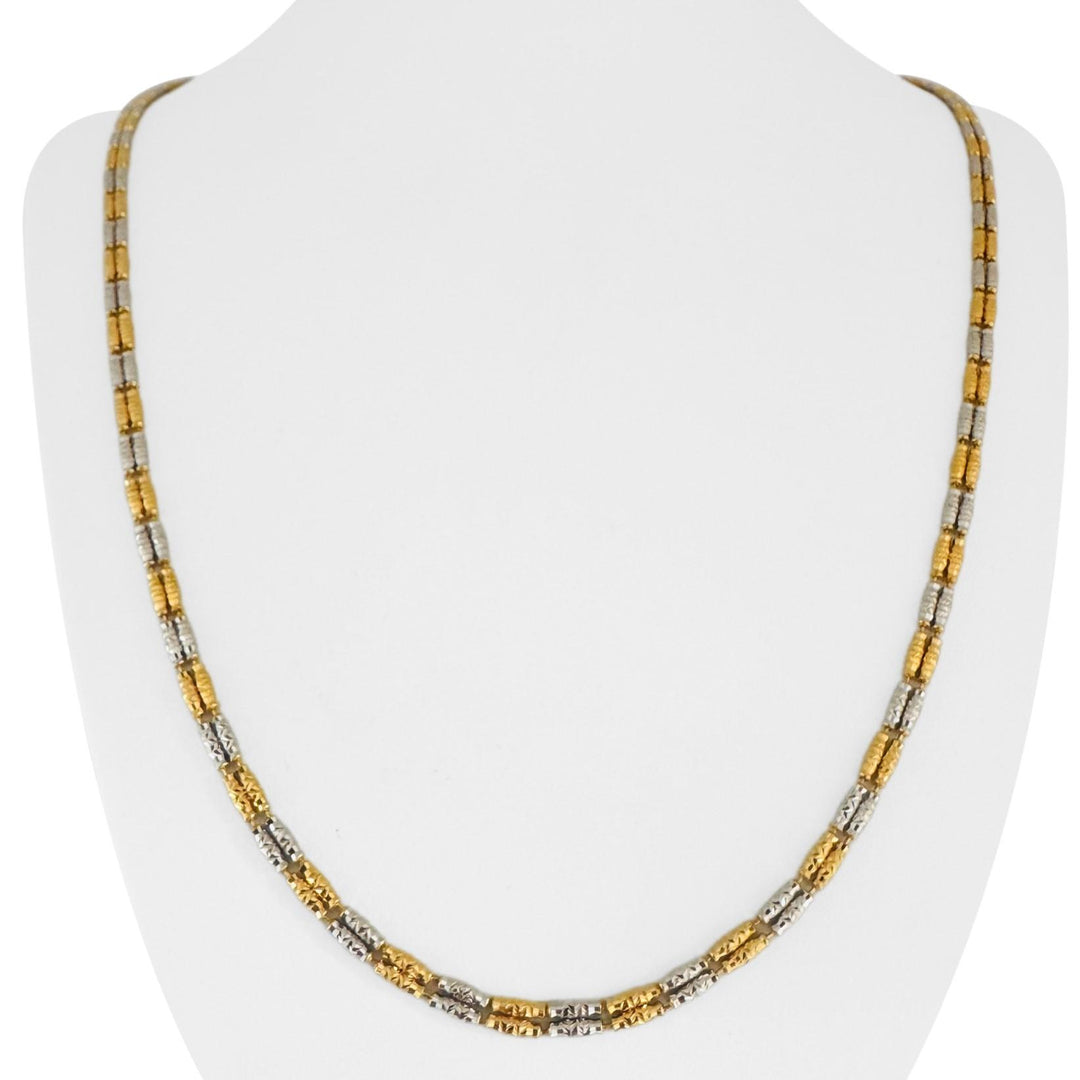 22k Yellow and White Gold 21.2g Diamond Cut Double Barrel Link Necklace 24"