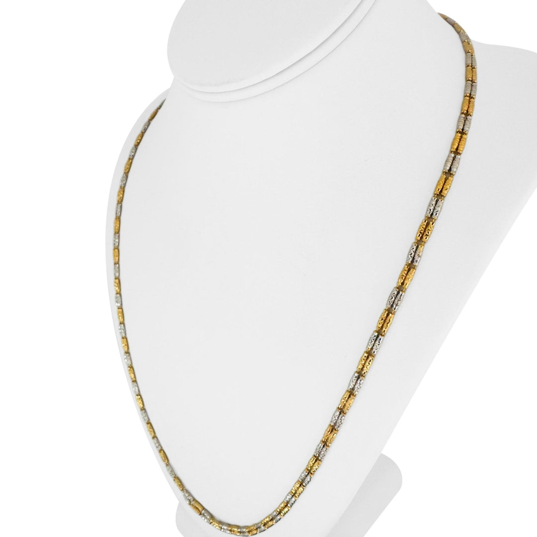 22k Yellow and White Gold 21.2g Diamond Cut Double Barrel Link Necklace 24"