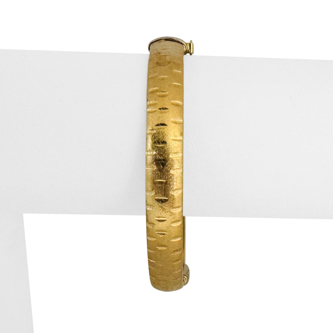 18k Yellow and White Gold 14g Vintage Ladies 8mm Bangle Bracelet Italy 6.75"