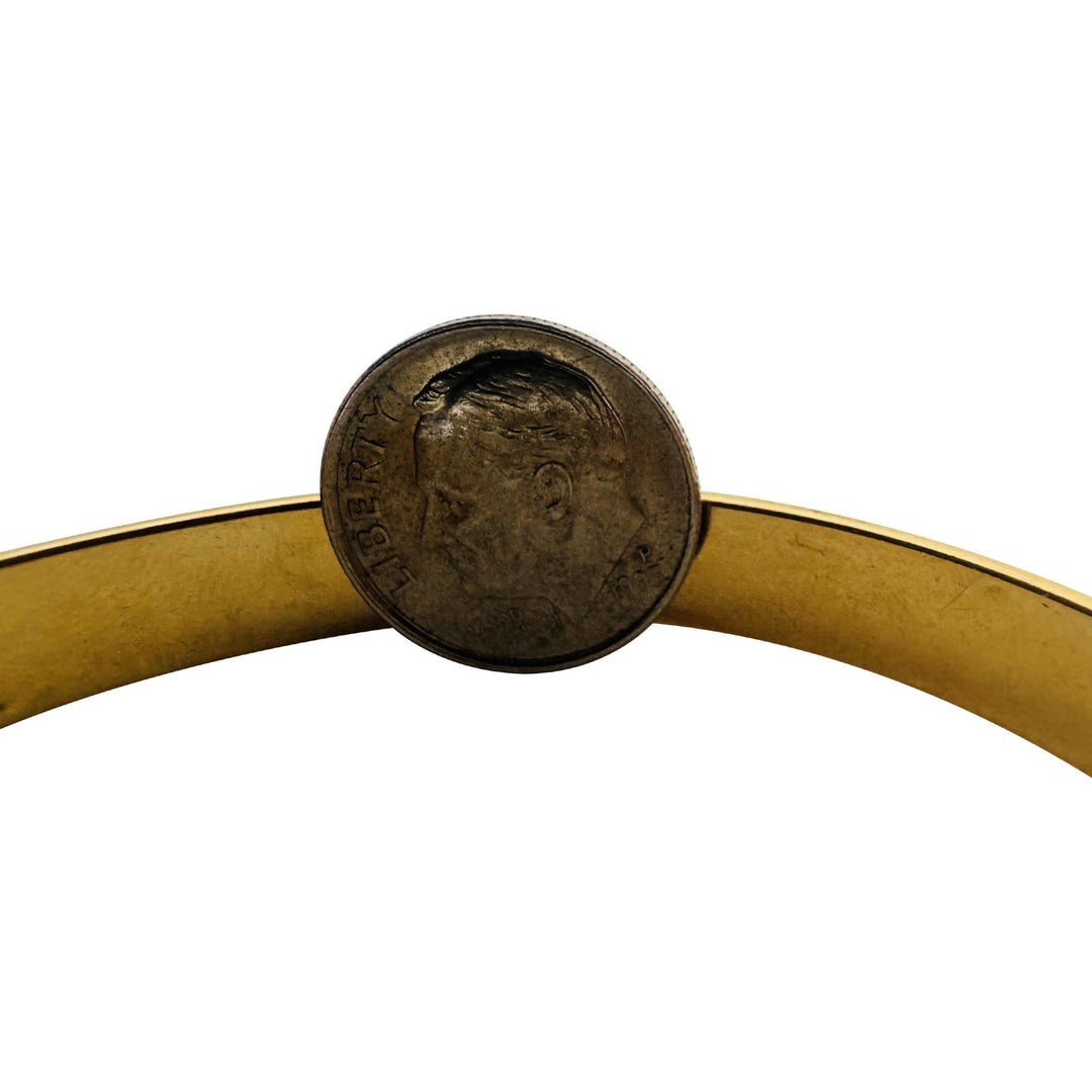 18k Yellow and White Gold 14g Vintage Ladies 8mm Bangle Bracelet Italy 6.75"