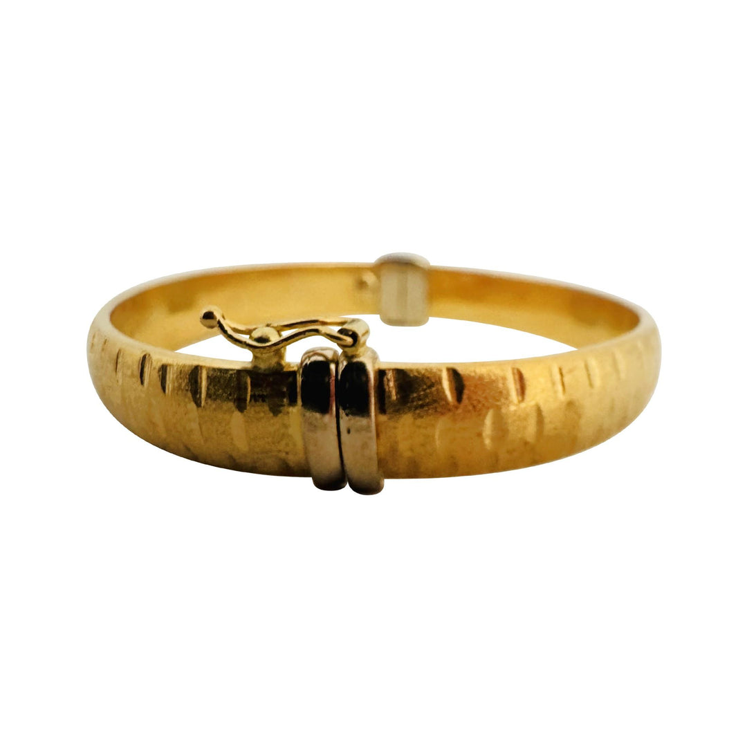 18k Yellow and White Gold 14g Vintage Ladies 8mm Bangle Bracelet Italy 6.75"