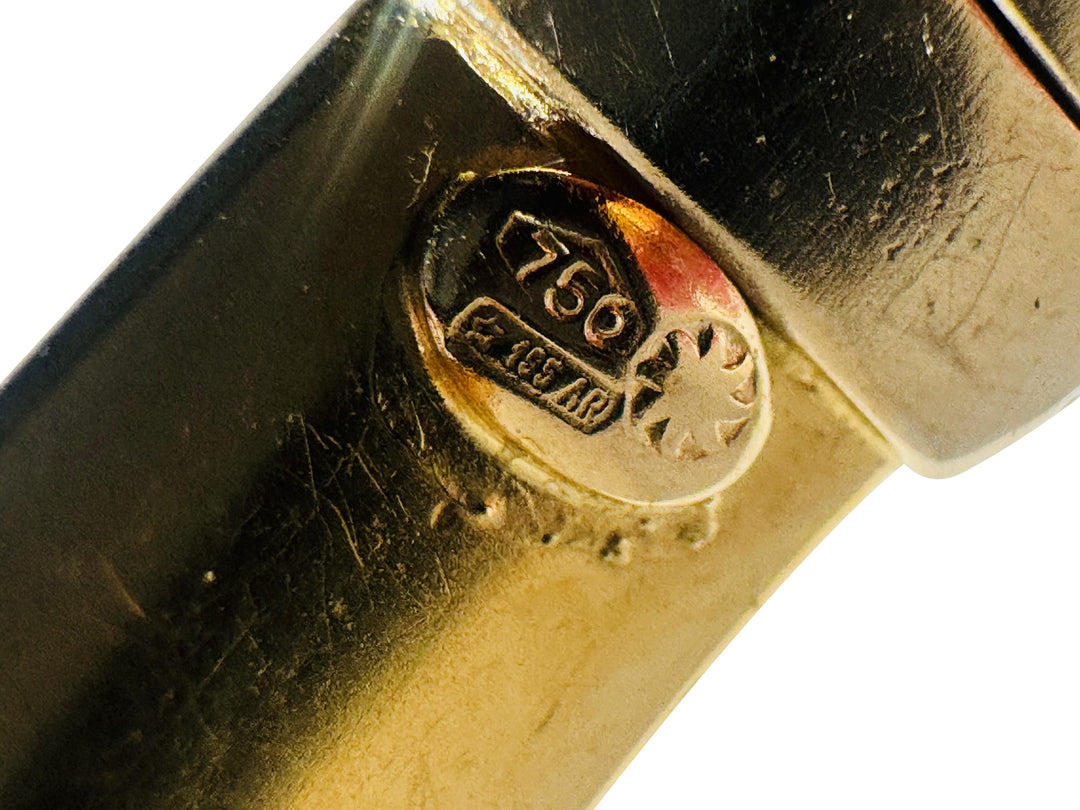 18k Yellow and White Gold 14g Vintage Ladies 8mm Bangle Bracelet Italy 6.75"