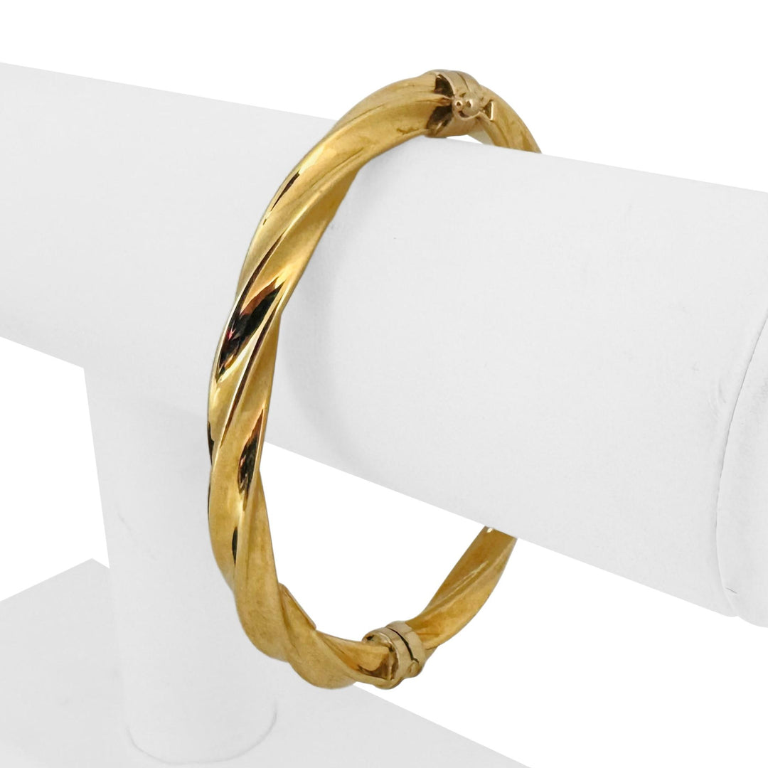 18k Yellow Gold 9.8g Vintage 6mm Spiral Twisted Bangle Bracelet Italy 7"
