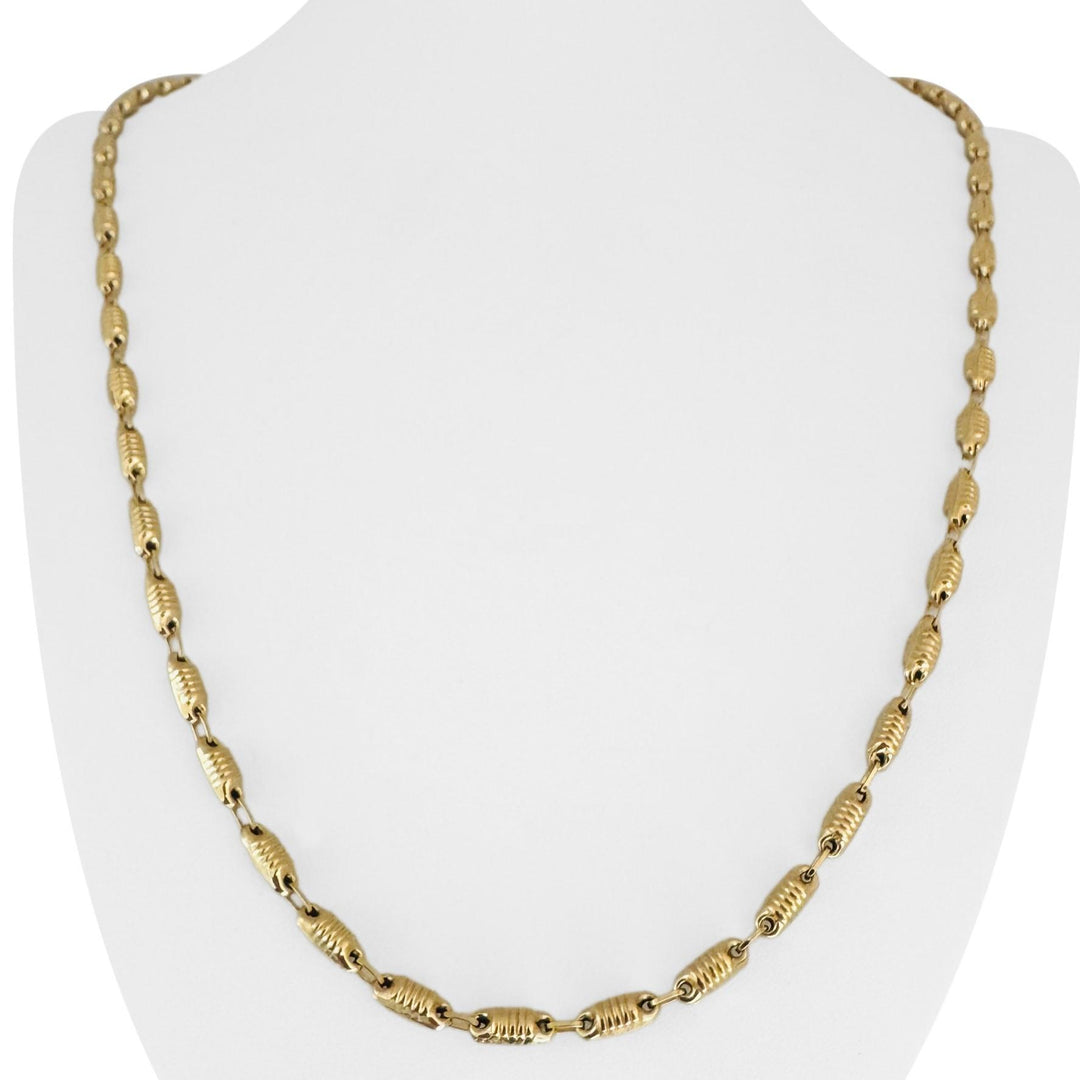 18k Yellow Gold 10.4g Hollow Light 4mm Ribbed Barrel Link Necklace 24"