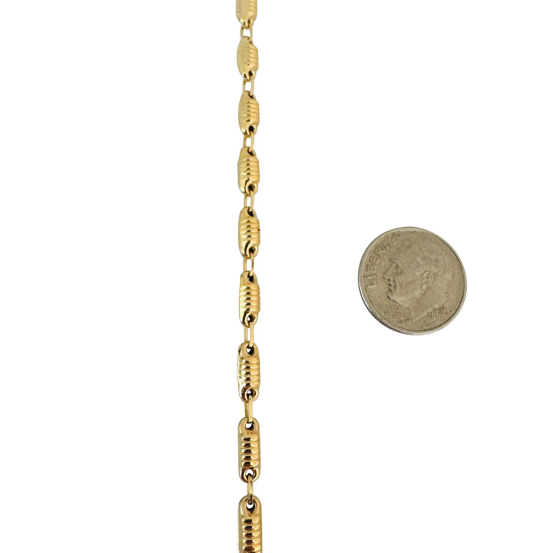 18k Yellow Gold 10.4g Hollow Light 4mm Ribbed Barrel Link Necklace 24"