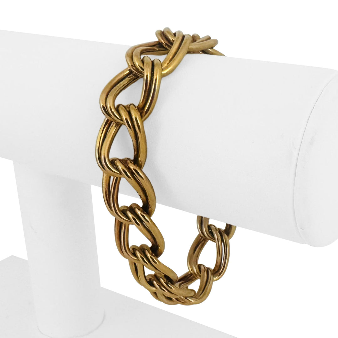 14k Yellow Gold 18.2g Vintage 14mm Double Oval Curb Link Bracelet Italy 7.5"
