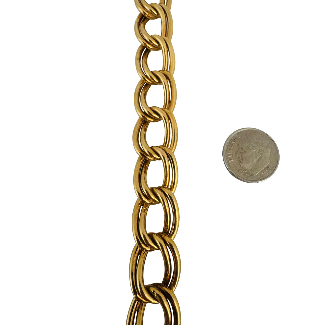 14k Yellow Gold 18.2g Vintage 14mm Double Oval Curb Link Bracelet Italy 7.5"