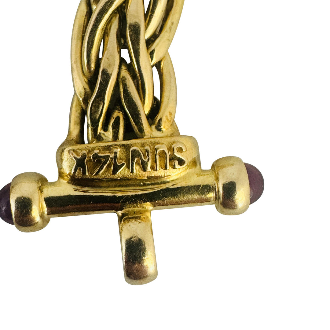 14k Yellow Gold 17.4g Ladies Fancy Link Cabochon Amethyst Bracelet 7"