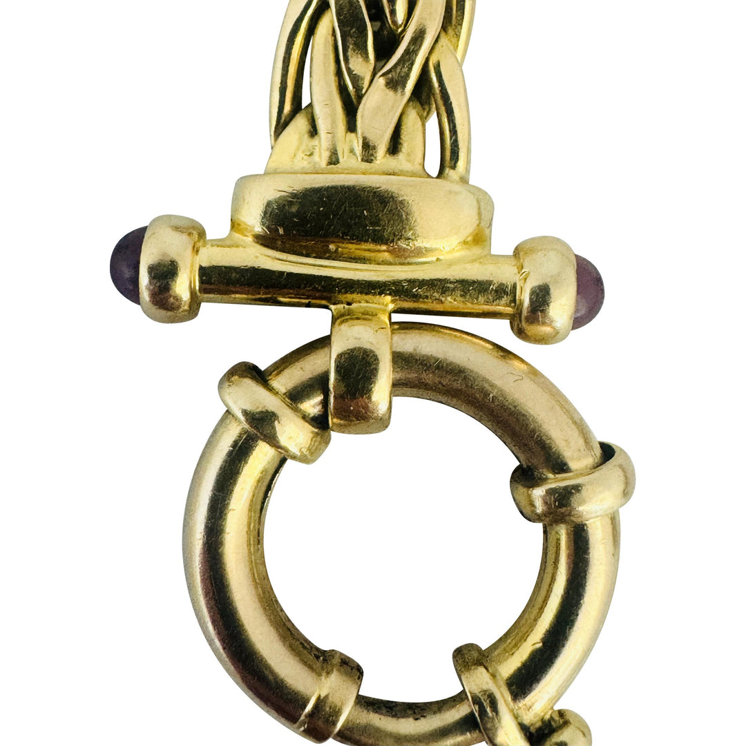 14k Yellow Gold 17.4g Ladies Fancy Link Cabochon Amethyst Bracelet 7"
