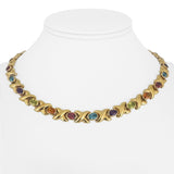 14k Yellow Gold 33.3g Multi Gemstone XO Hugs and Kisses Link Necklace 17"