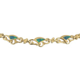 14k Yellow Gold and Blue Green Opal 28.2g Fancy Link Necklace 16.5"