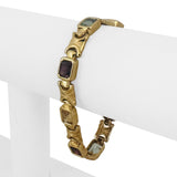 14k Yellow Gold 25.4g Heavy Ladies Bezel Set Multi Gemstone Link Bracelet 7.25"