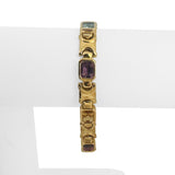 14k Yellow Gold 25.4g Heavy Ladies Bezel Set Multi Gemstone Link Bracelet 7.25"