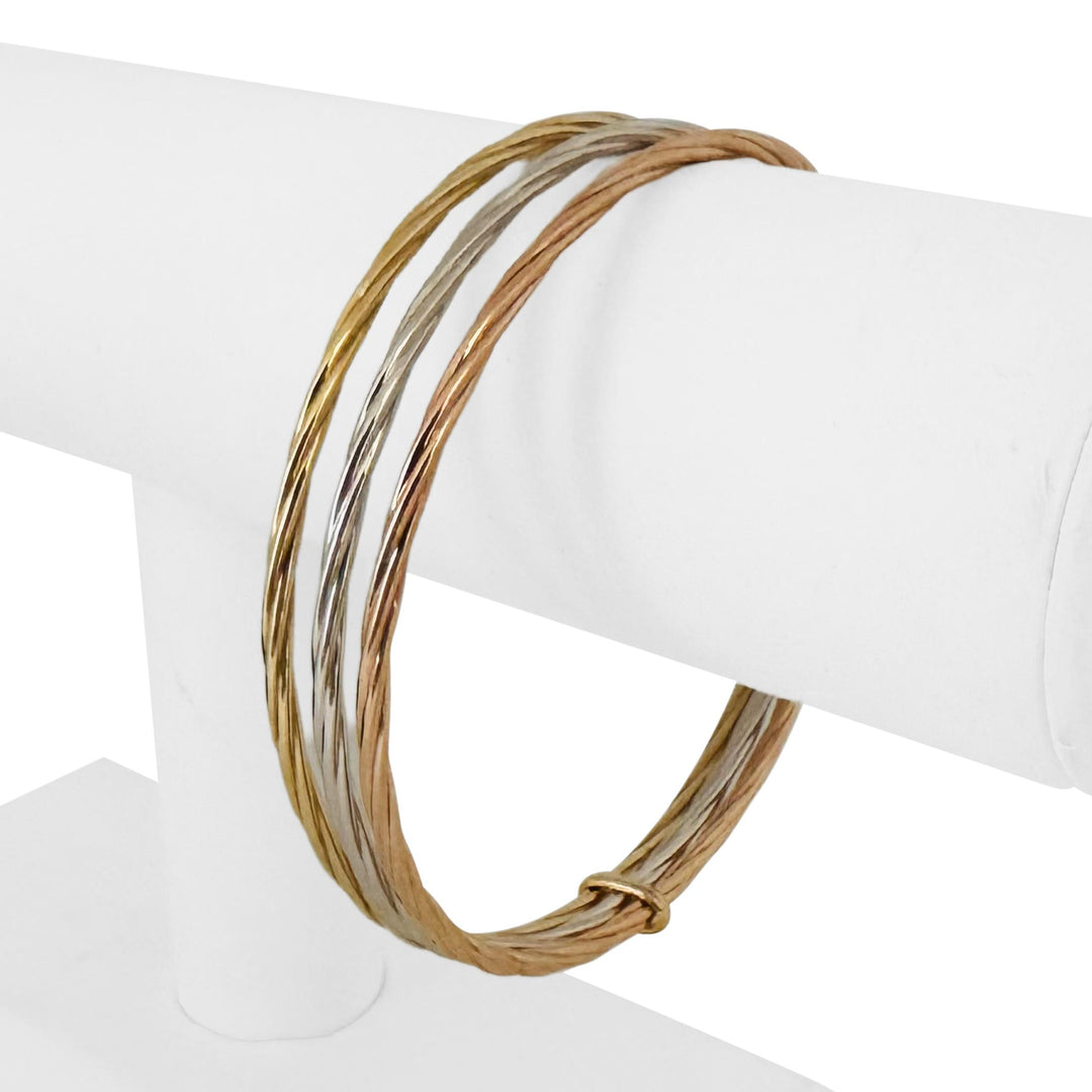 14k Yellow White and Rose Gold 6.7g Hollow Light Connected Bangle Bracelet 8.5"