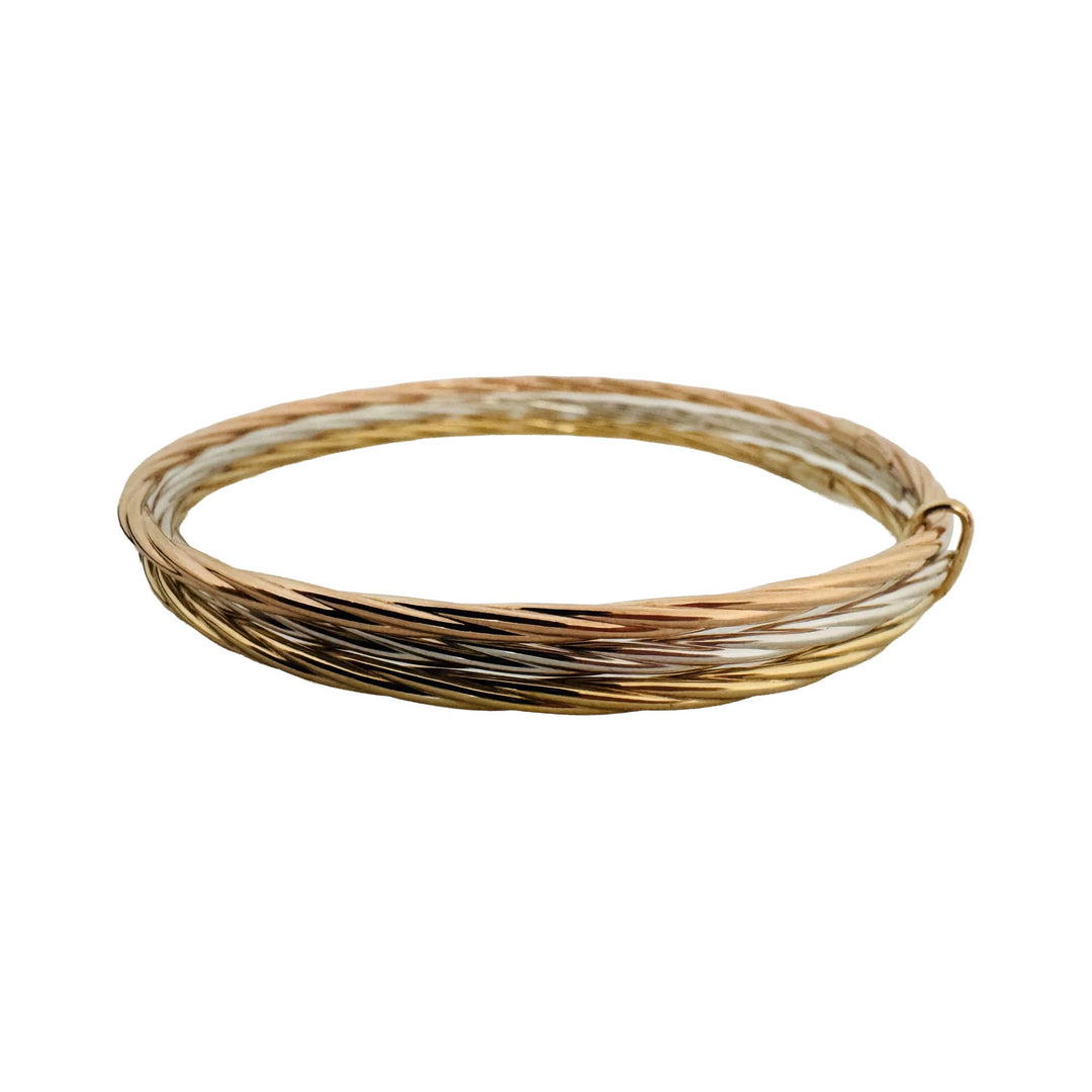 14k Yellow White and Rose Gold 6.7g Hollow Light Connected Bangle Bracelet 8.5"