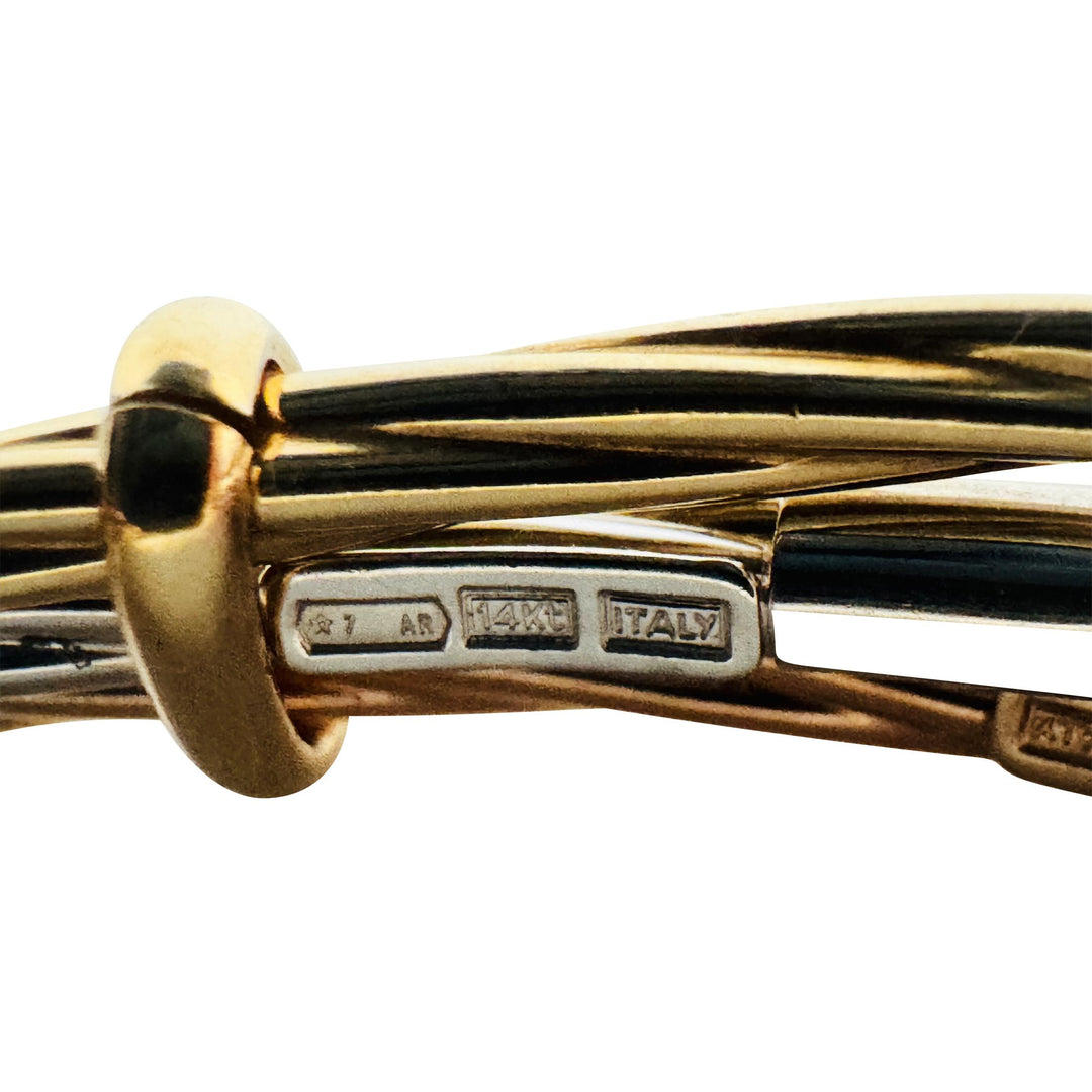 14k Yellow White and Rose Gold 6.7g Hollow Light Connected Bangle Bracelet 8.5"