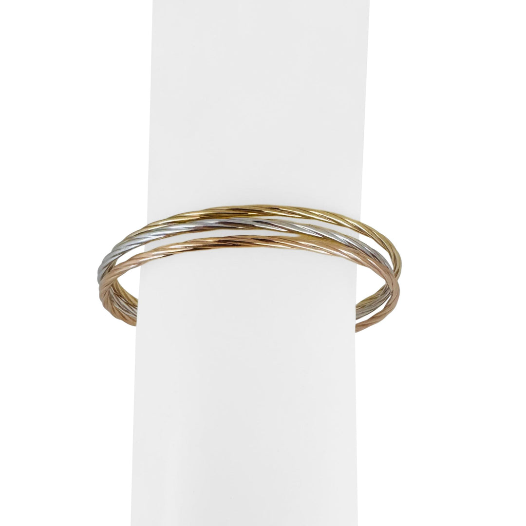 14k Yellow White and Rose Gold 6.7g Hollow Light Connected Bangle Bracelet 8.5"