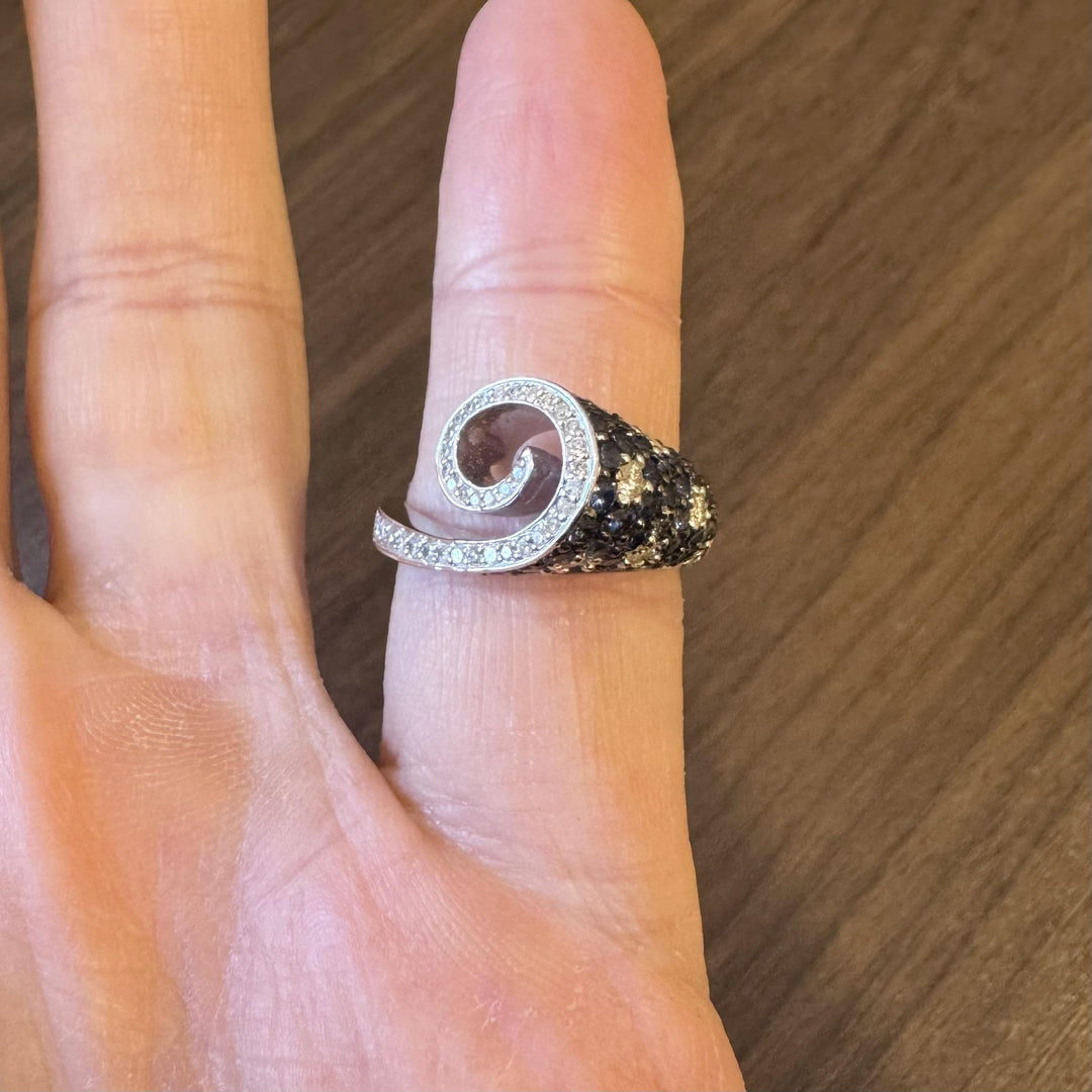 Sonia B 14k White Gold Blue Sapphire and Diamond Ladies Swirl Ring Size 7