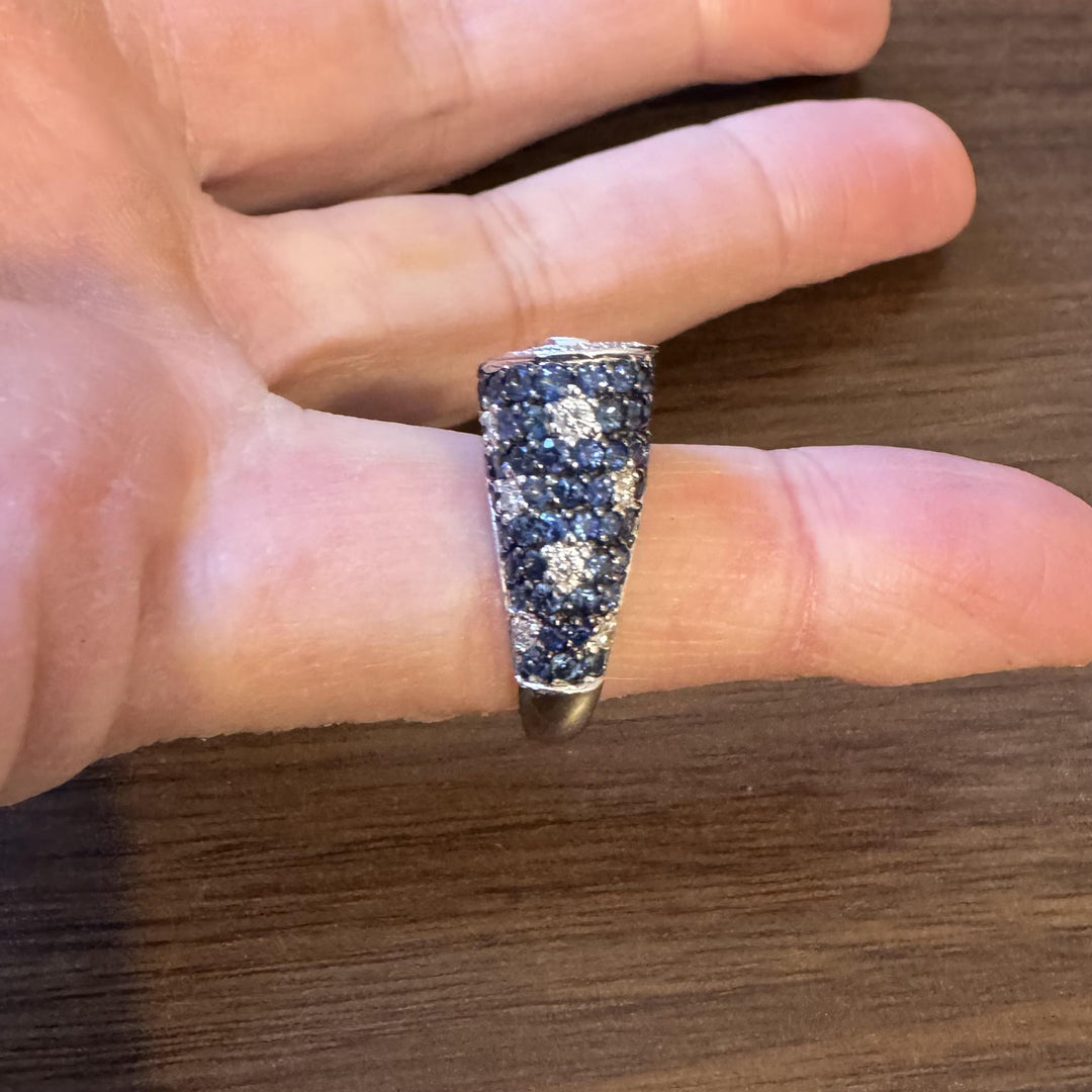 Sonia B 14k White Gold Blue Sapphire and Diamond Ladies Swirl Ring Size 7