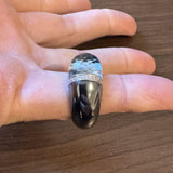 Hematite 14k White Gold Diamond and Aqua Ladies Ring Size 7
