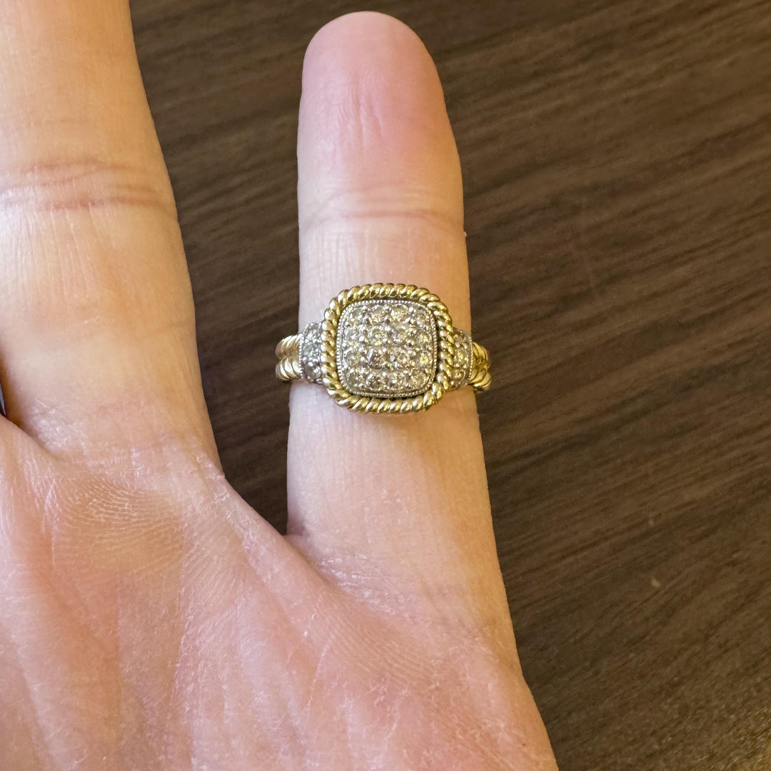 14k Yellow and White Gold Diamond Ladies Cluster Ring Size 6.75