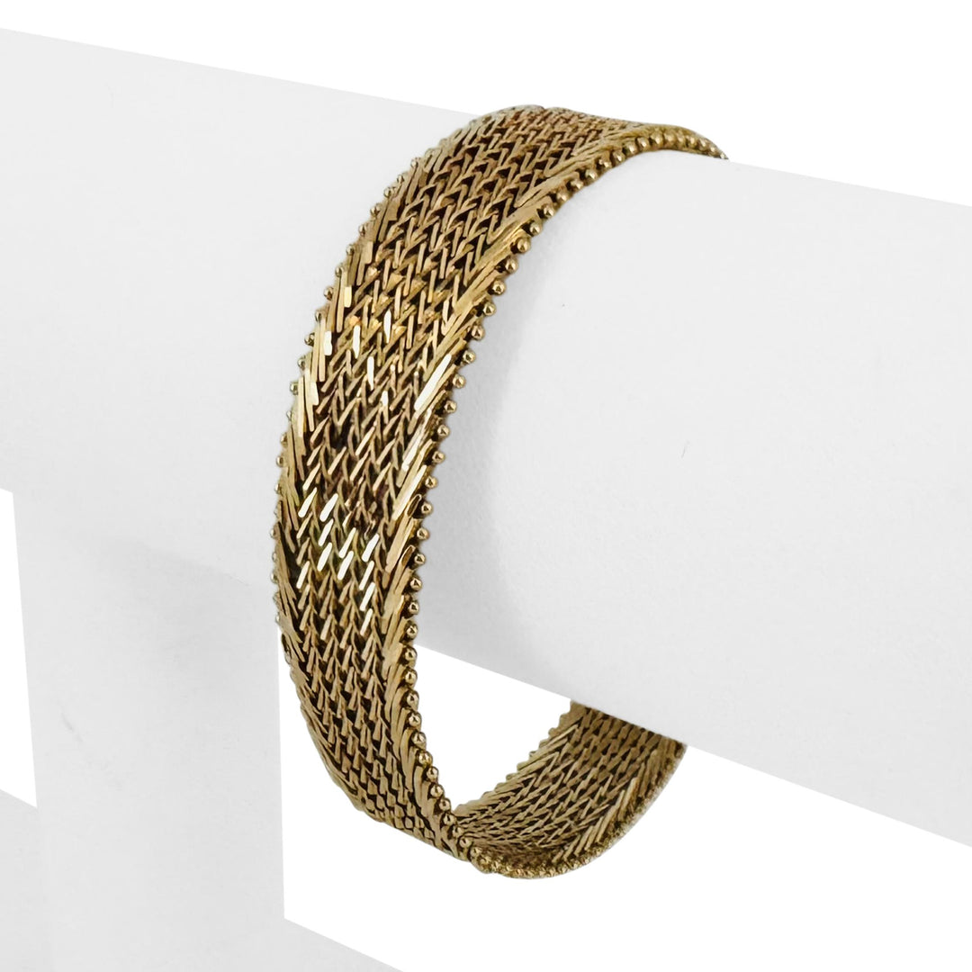 14k Yellow Gold 22.5 Solid Heavy Imperial Gold Beaded Wheat Link Bracelet 6.5"