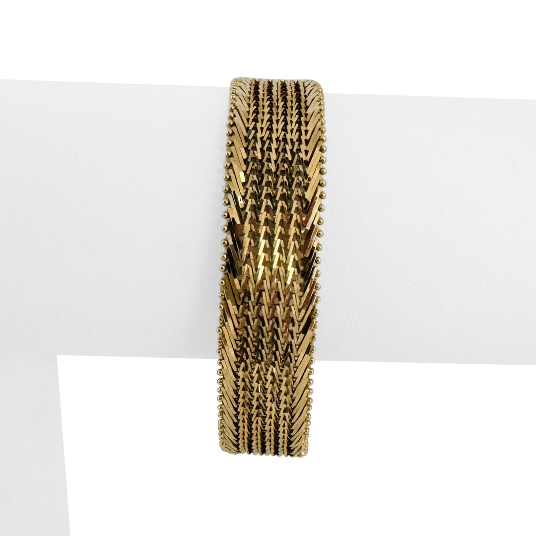 14k Yellow Gold 22.5 Solid Heavy Imperial Gold Beaded Wheat Link Bracelet 6.5"