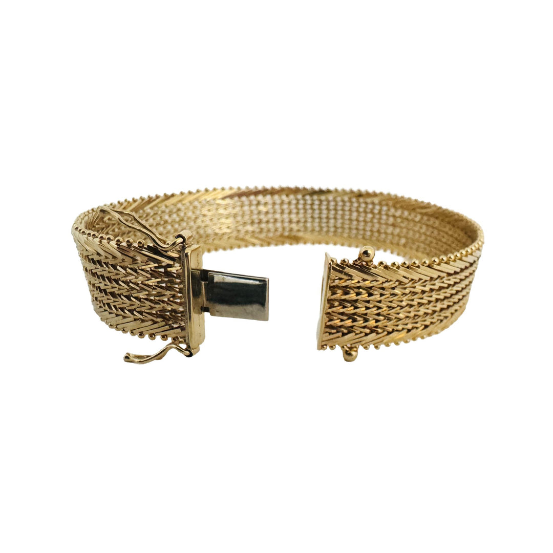 14k Yellow Gold 22.5 Solid Heavy Imperial Gold Beaded Wheat Link Bracelet 6.5"