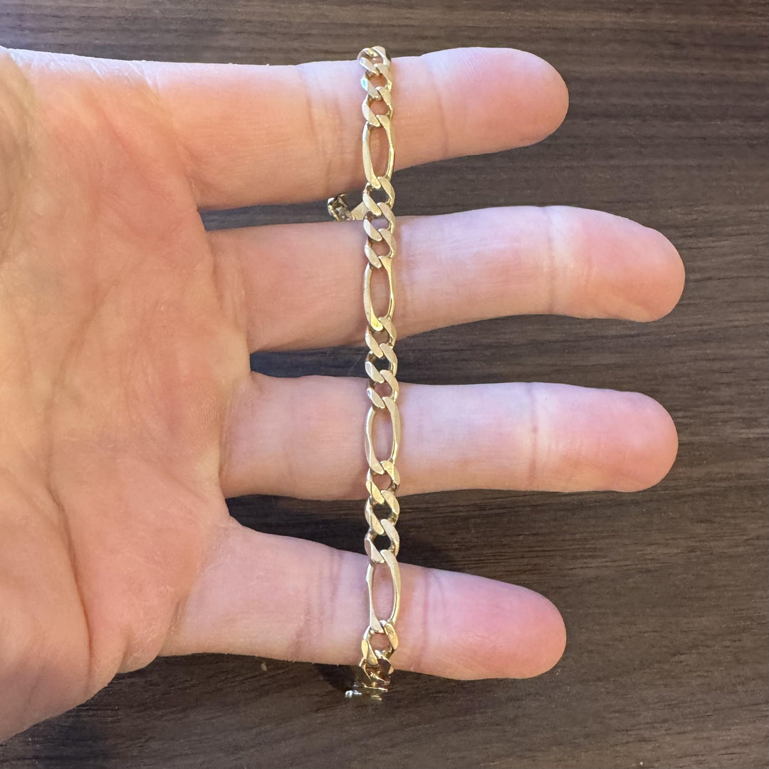14k Yellow Gold 10.5g Solid Men's 6mm Figaro Link Bracelet Italy 8.25"