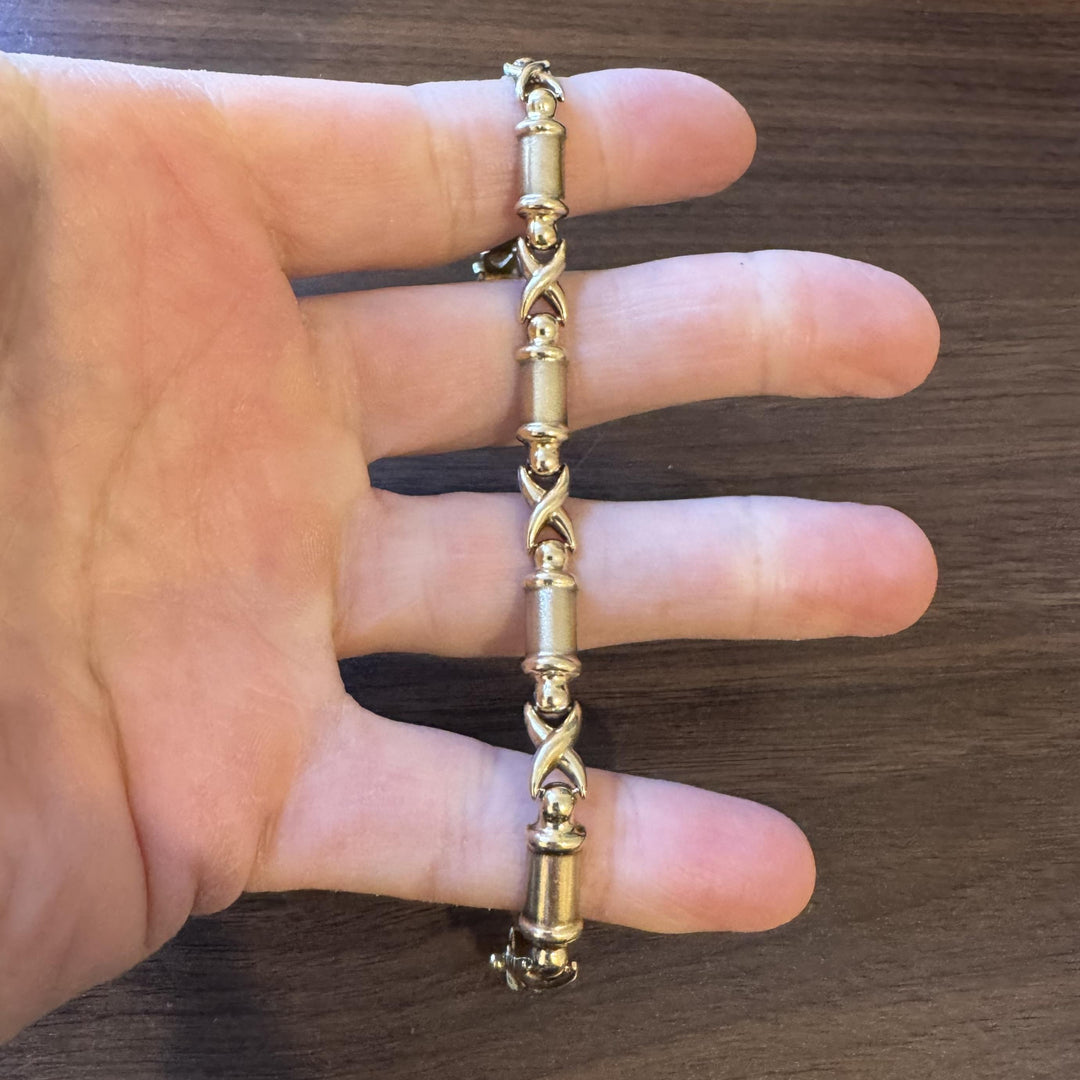 14k Yellow Gold 10.3g Vintage Ladies 7mm Fancy X Link Bracelet 8"
