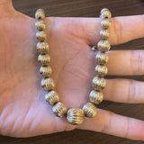 14k Yellow Gold 26.2g Vintage Ladies Graduated Ribbed Ball Link Necklace 16"