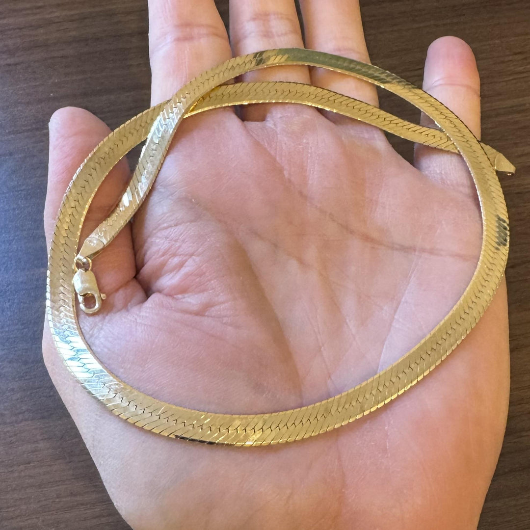14k Yellow Gold 29.6g Solid Heavy 6.5mm Herringbone Link Necklace Italy 20"