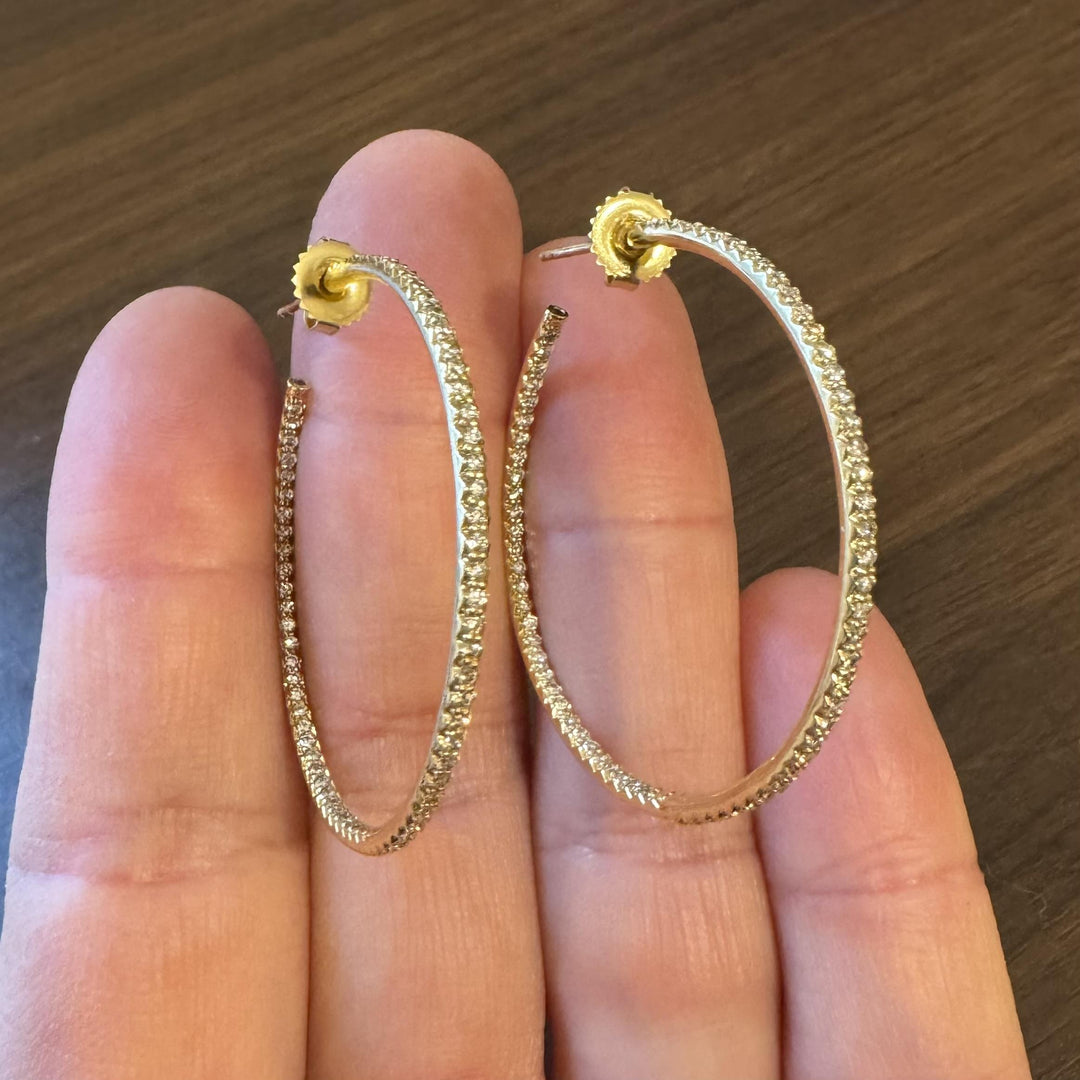 Roberto Coin 18k Yellow Gold and 1.4cttw Inside Out Hoop Earrings Italy 1.75"