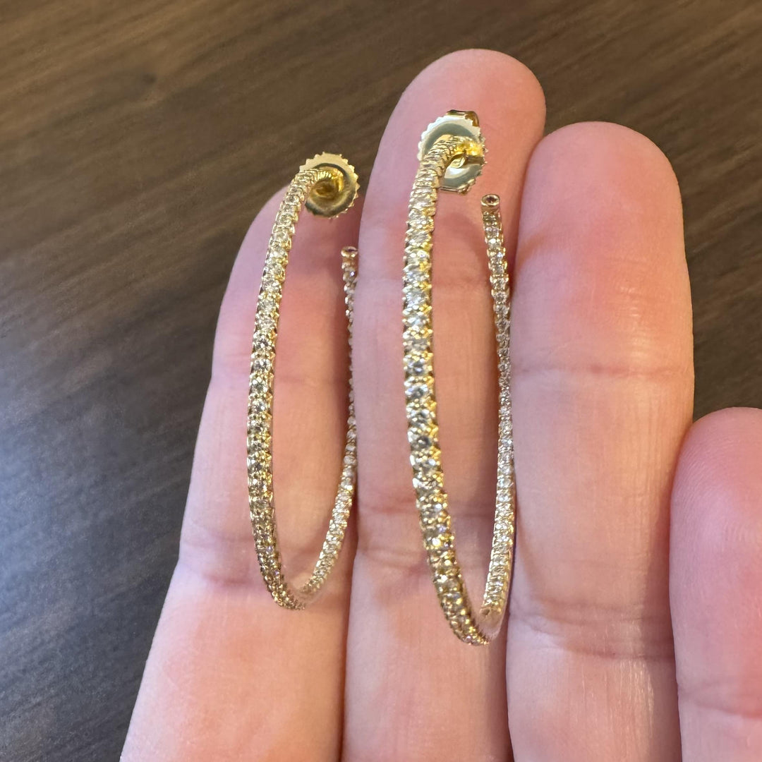 Roberto Coin 18k Yellow Gold and 1.4cttw Inside Out Hoop Earrings Italy 1.75"