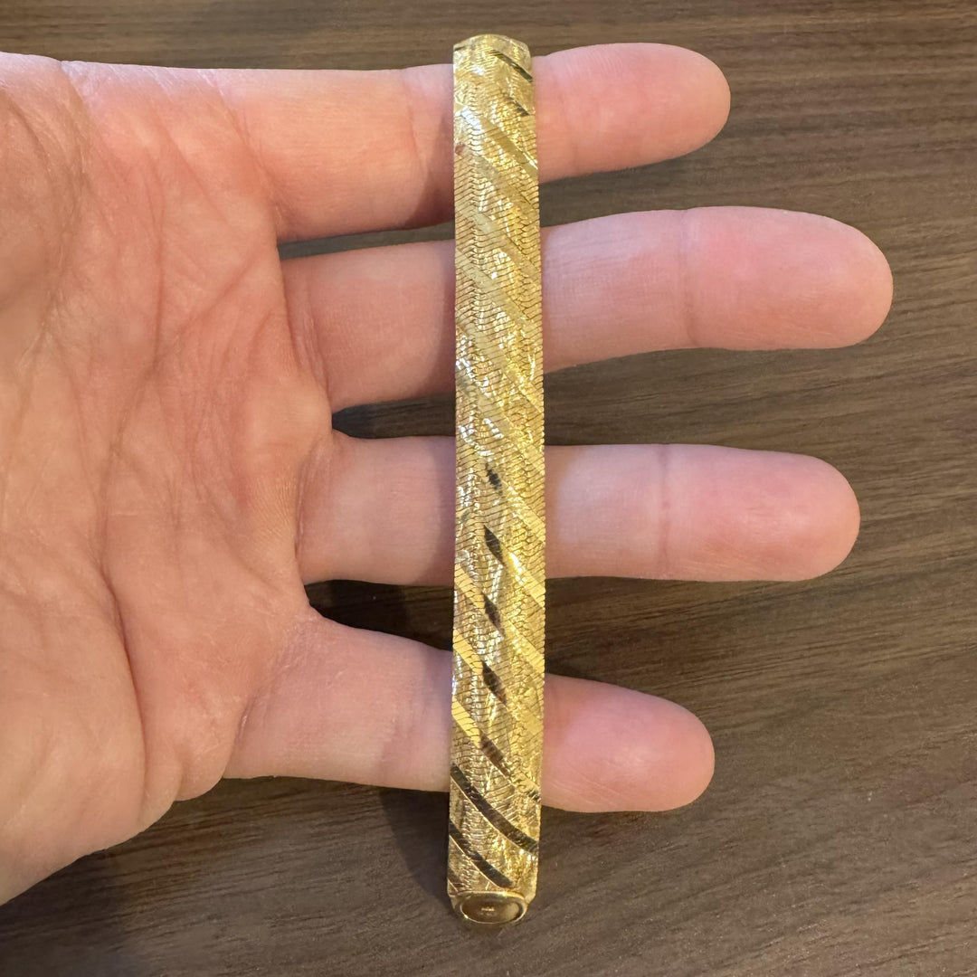 14k Yellow Gold 16.7g Solid Vintage 11mm Striped Herringbone Bracelet Italy 7"