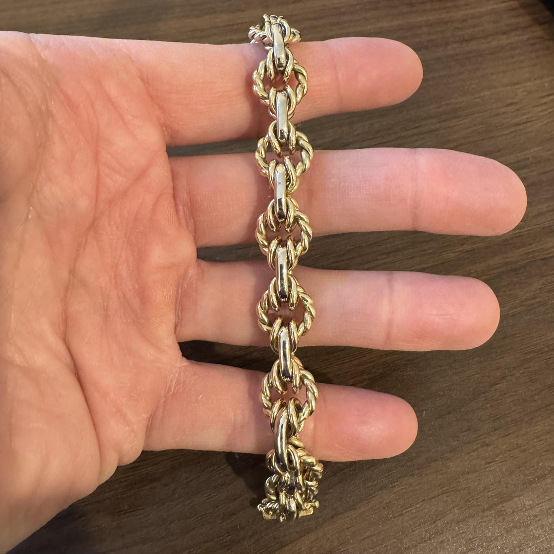 14k Yellow and White Gold 23g Twisted Circle Fancy Link Bracelet Italy 7.5"
