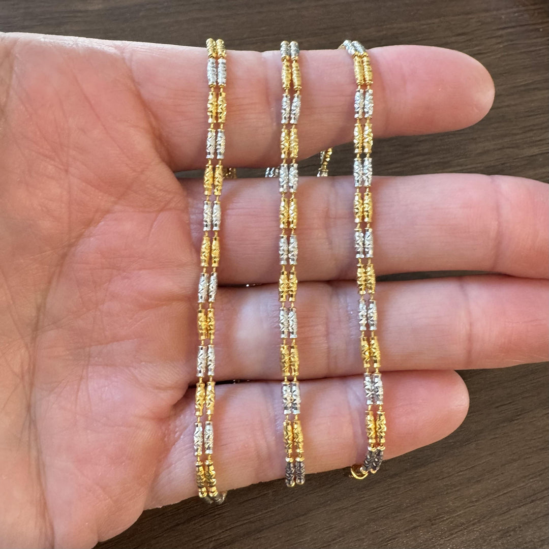 22k Yellow and White Gold 21.2g Diamond Cut Double Barrel Link Necklace 24"