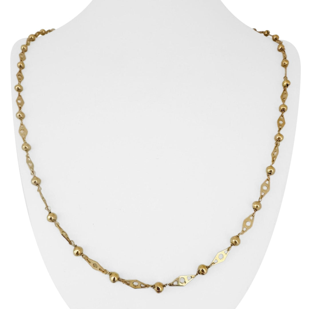 18k Yellow Gold 14.6g Vintage Ladies 5mm Fancy Ball Link Necklace Italy 25"