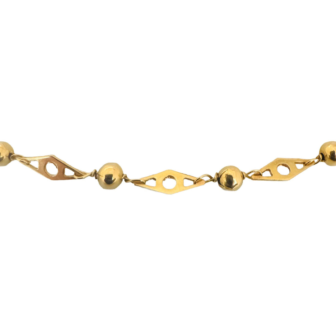 18k Yellow Gold 14.6g Vintage Ladies 5mm Fancy Ball Link Necklace Italy 25"