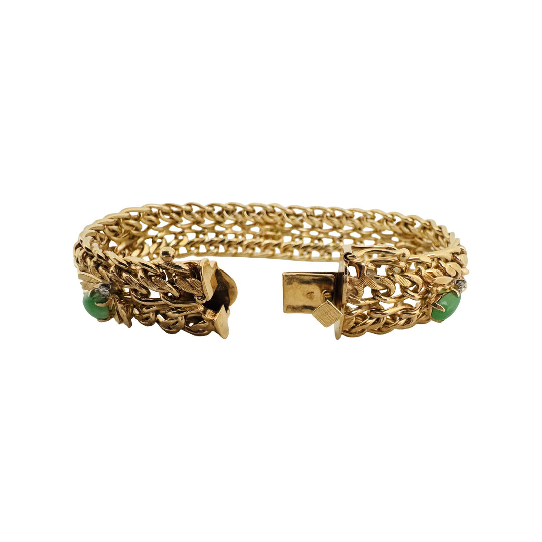 14k Yellow Gold 49g Heavy Jade and Diamond Fancy Link Bracelet 7.25"