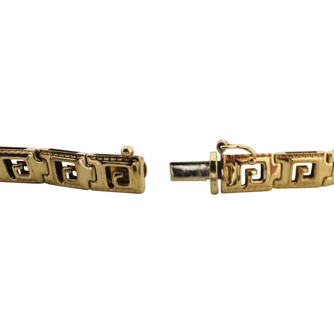 14k Yellow Gold 9.8g Vintage Ladies 7.5mm Greek Key Panel Link Bracelet 7"
