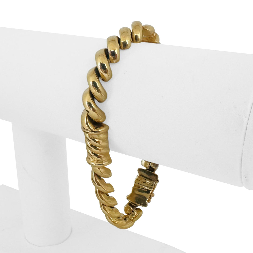 14k Yellow Gold 18.7g Ladies 10mm San Marco Station Link Bracelet Italy 7.5"