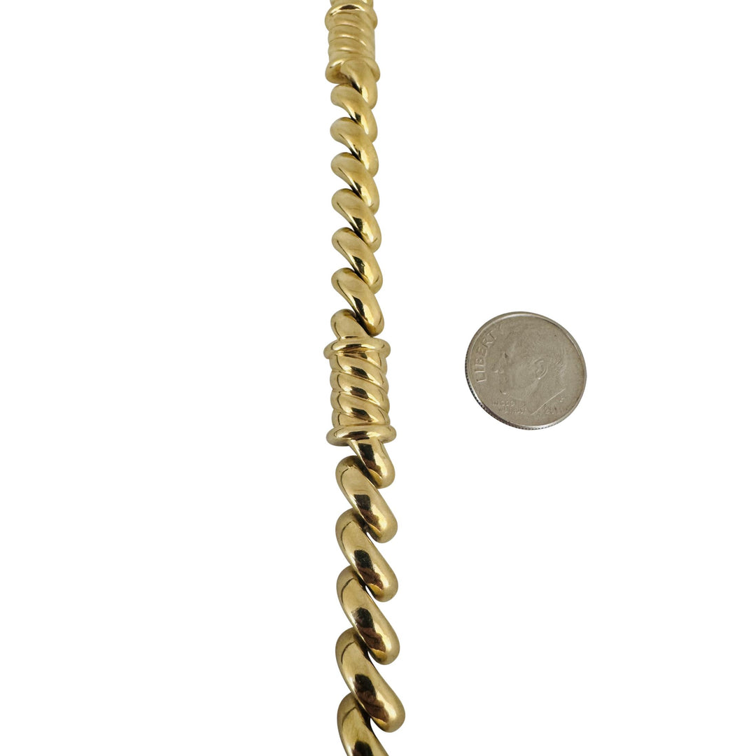 14k Yellow Gold 18.7g Ladies 10mm San Marco Station Link Bracelet Italy 7.5"