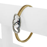 14k Yellow and White Gold 10.5g Hinged Connected Hearts Bangle Bracelet 7"